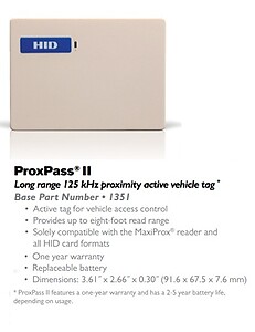 HID 1351 ProxPass Active Vehicle Tag Open format