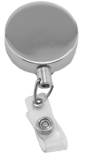 Chrome Heavy-Duty Metal Badge Reel w/ Wire Cord, Clear Vinyl Strap & Belt Clip