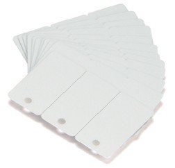Blank white PVC cards 3-up scored key tag, 30mil, CR80, box/500