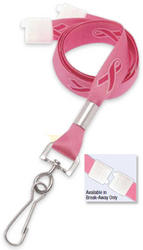 Lanyard, Awareness, Satin-Like Pink Ribbon, 5/8 wide