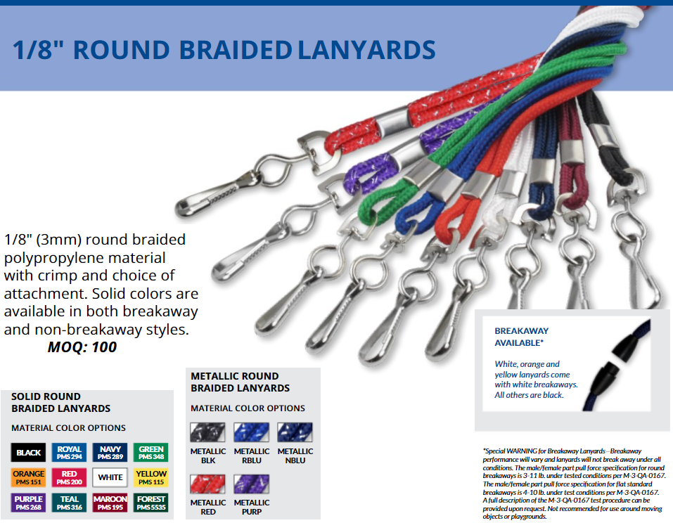 Round 1/8 (3 mm) Standard Lanyard with Nickel Plated Steel Swivel Hook