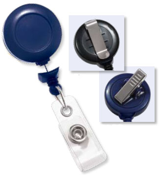 Navy Blue No-Twist Badge Reel with Clear Vinyl Strap & Belt Clip